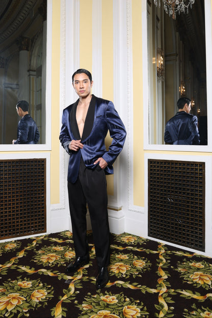 Blue Metallic Pinstriped & Black Suit