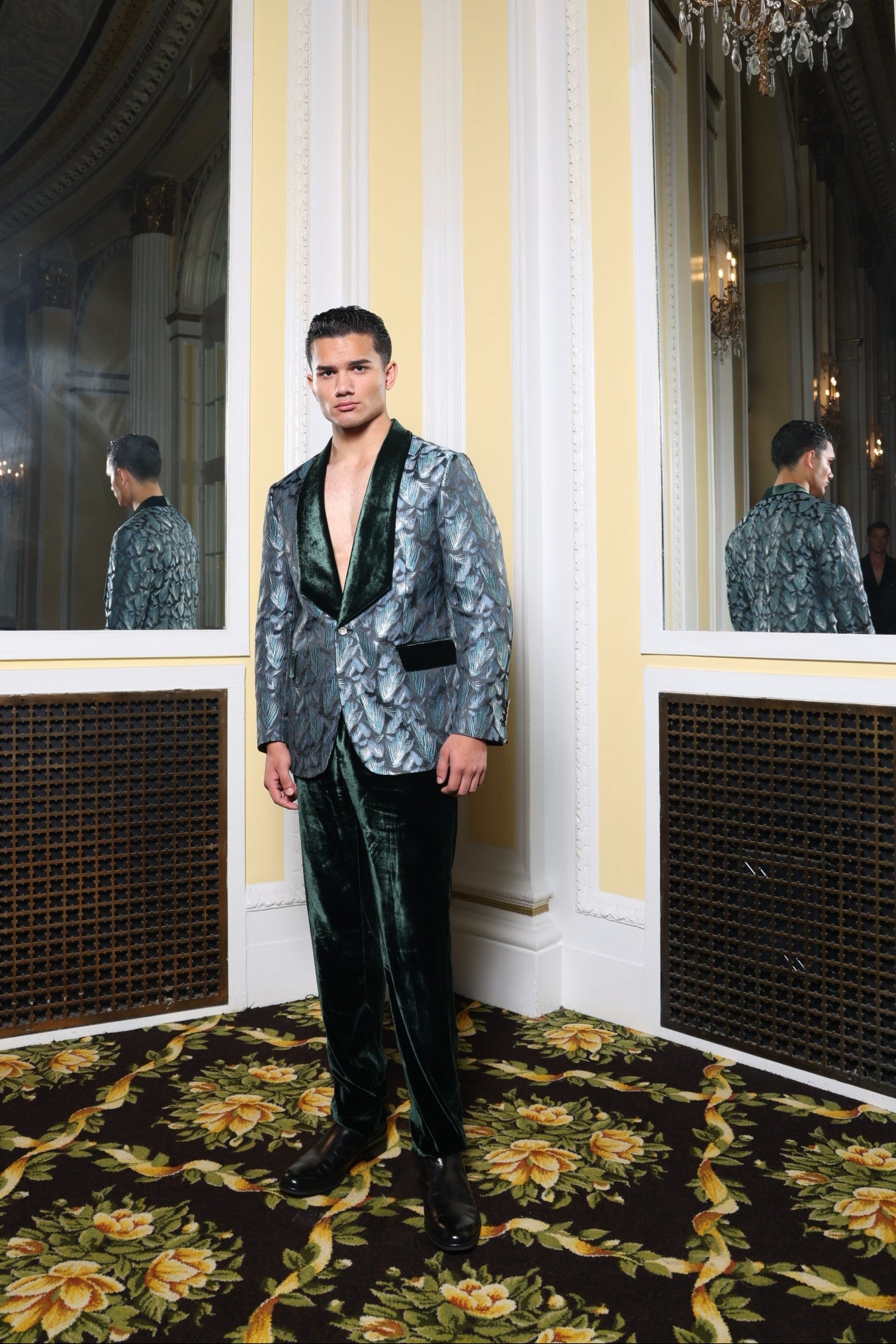 Metallic Blue & Hunter Green Velvet Suit