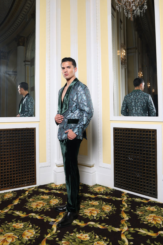 Metallic Blue & Hunter Green Velvet Suit