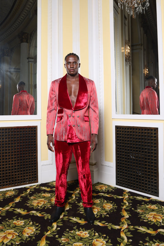 Red Velvet Double Breasted Suit