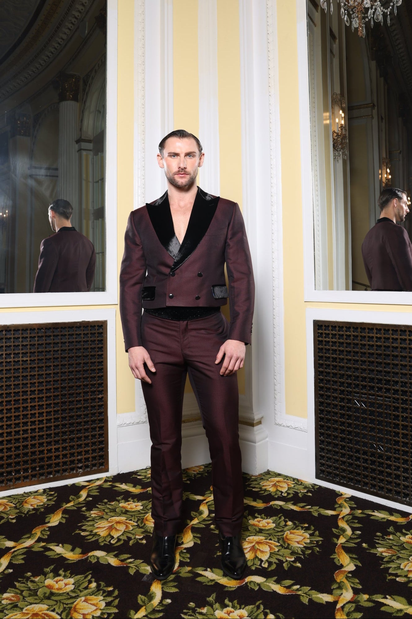 Burgundy Crop Tuxedo Suit