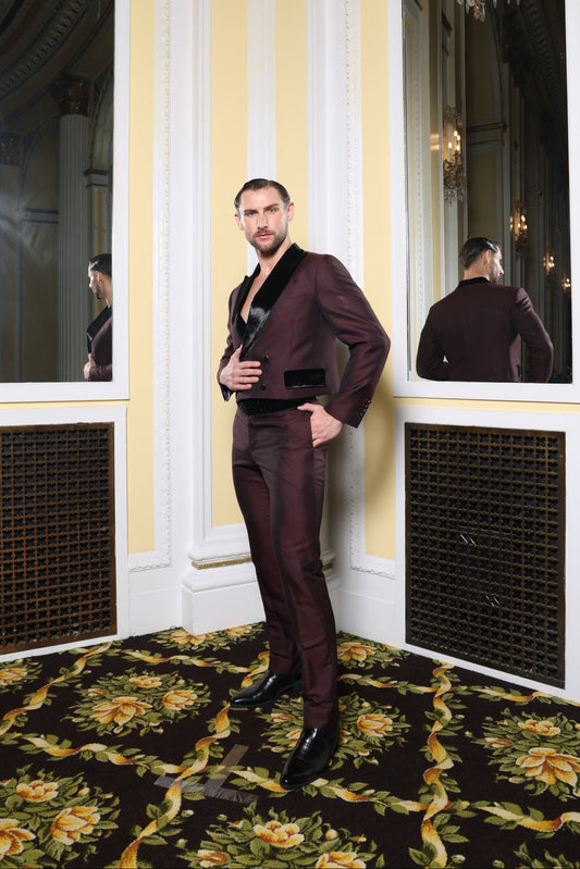 Burgundy Crop Tuxedo Suit