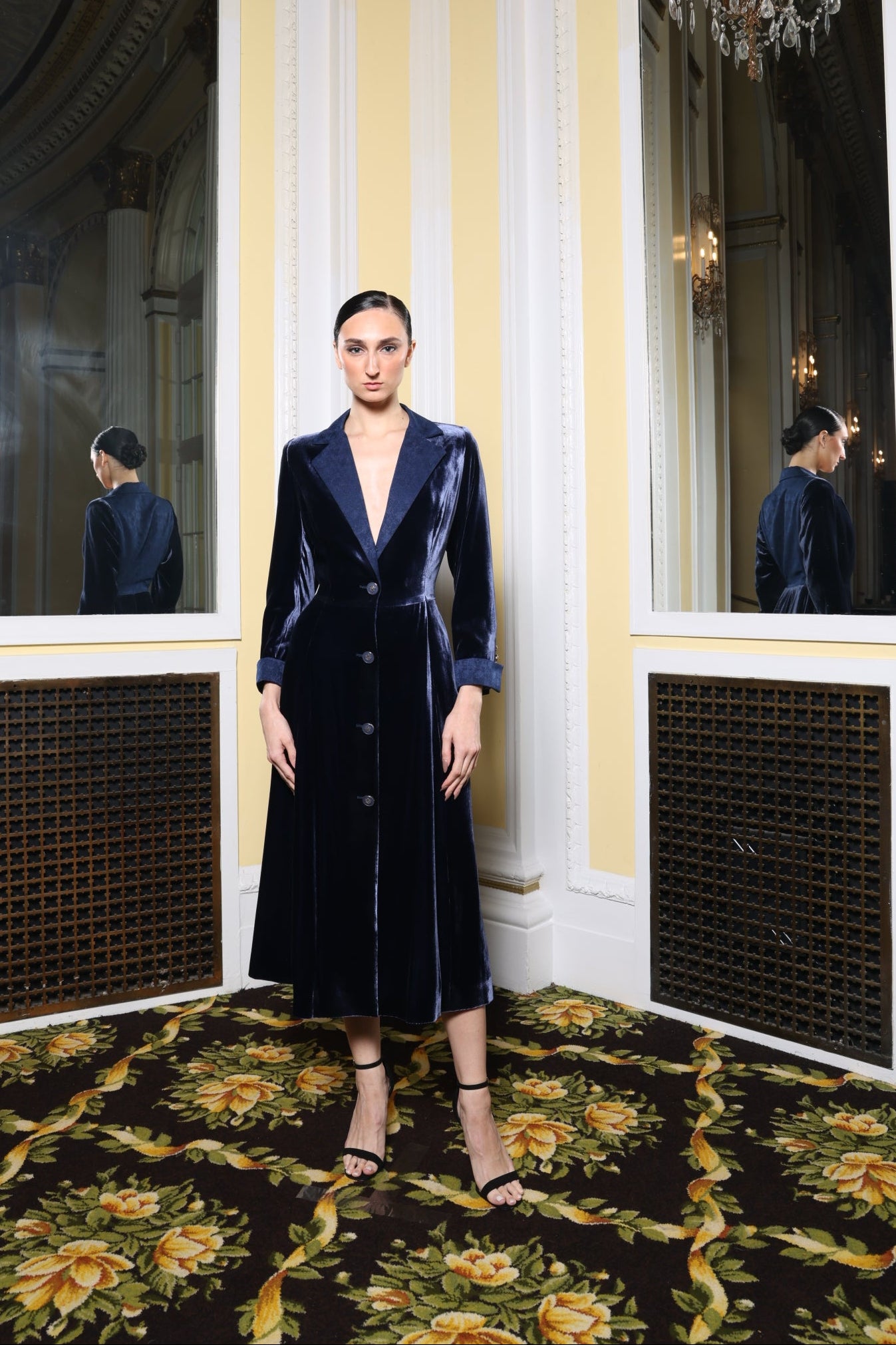 Blue Velvet Suit Coat Dress