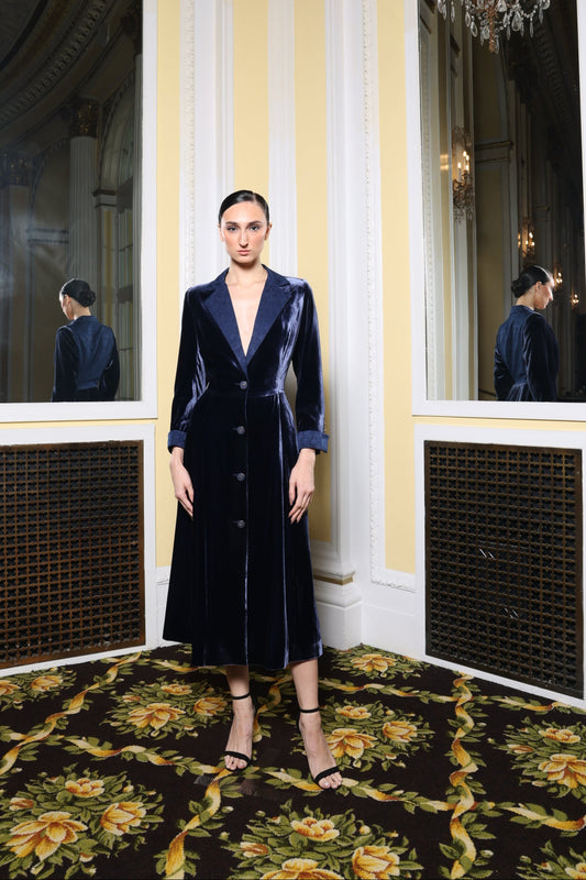 Blue Velvet Suit Coat Dress