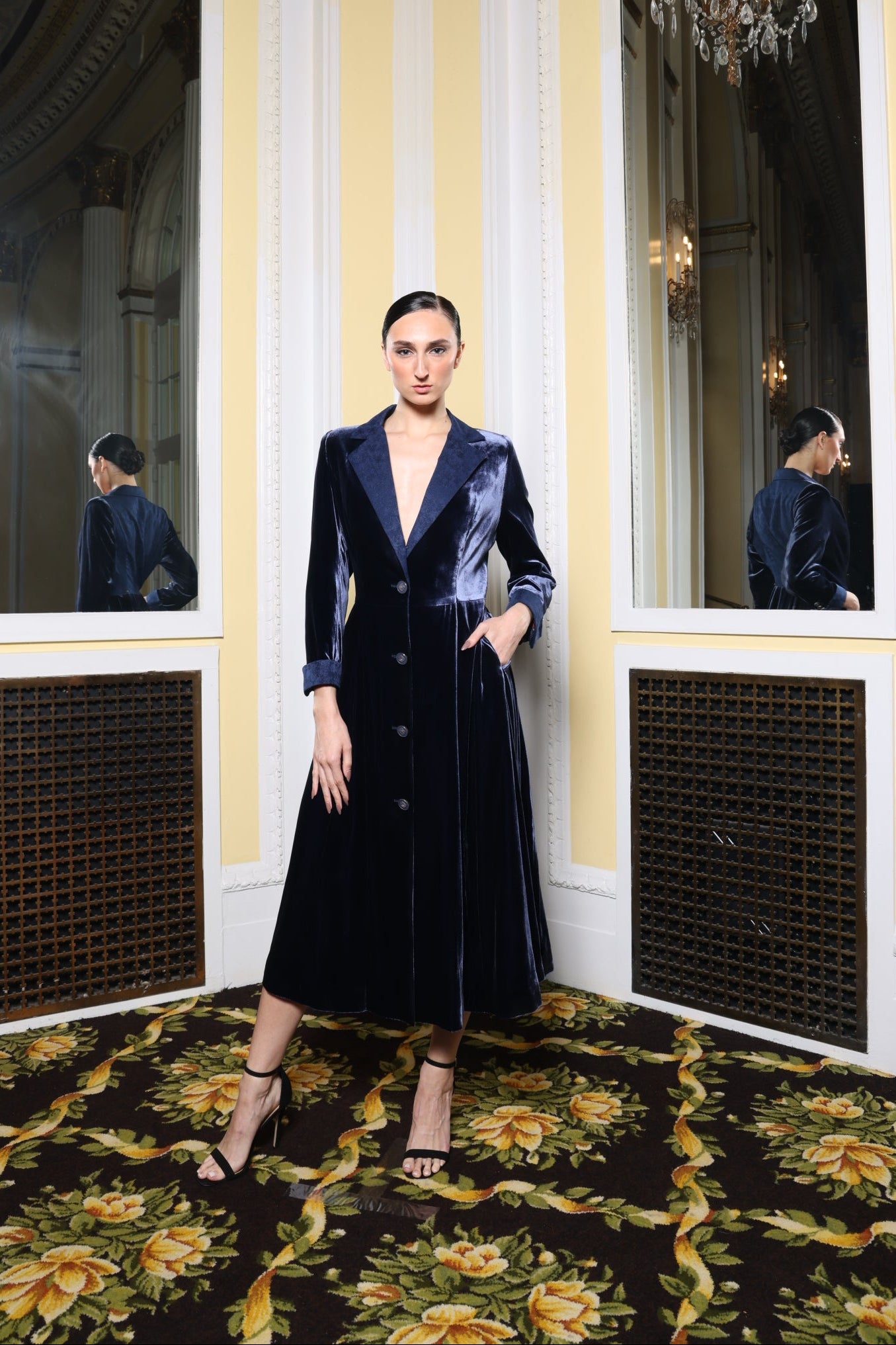 Blue Velvet Suit Coat Dress