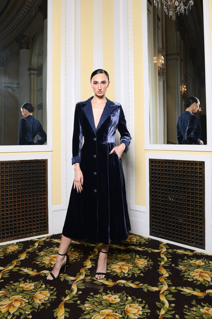 Blue Velvet Suit Coat Dress