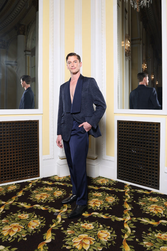 Navy Brocade/Silk Suit