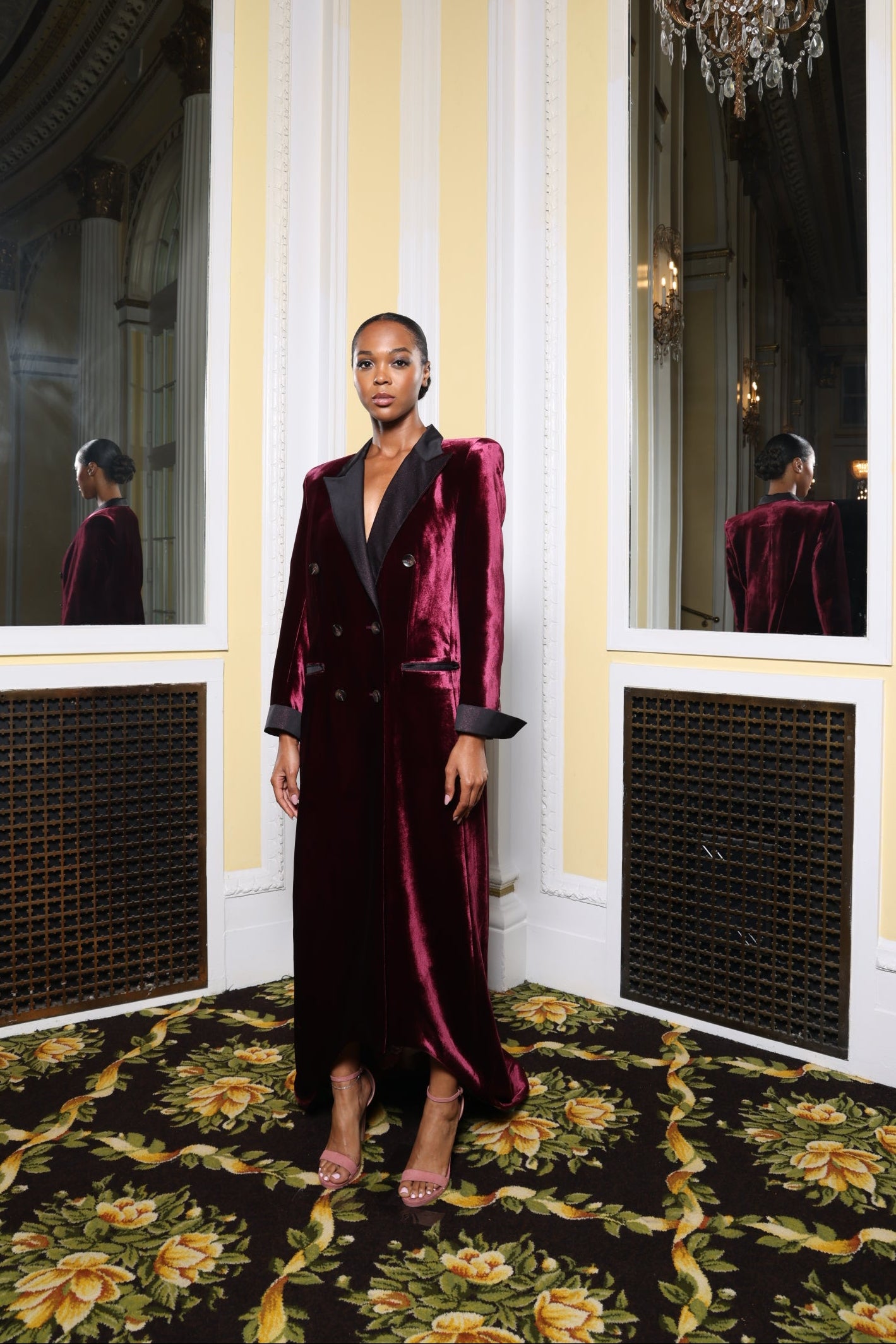Burgundy Velvet Full Length Suit Coat