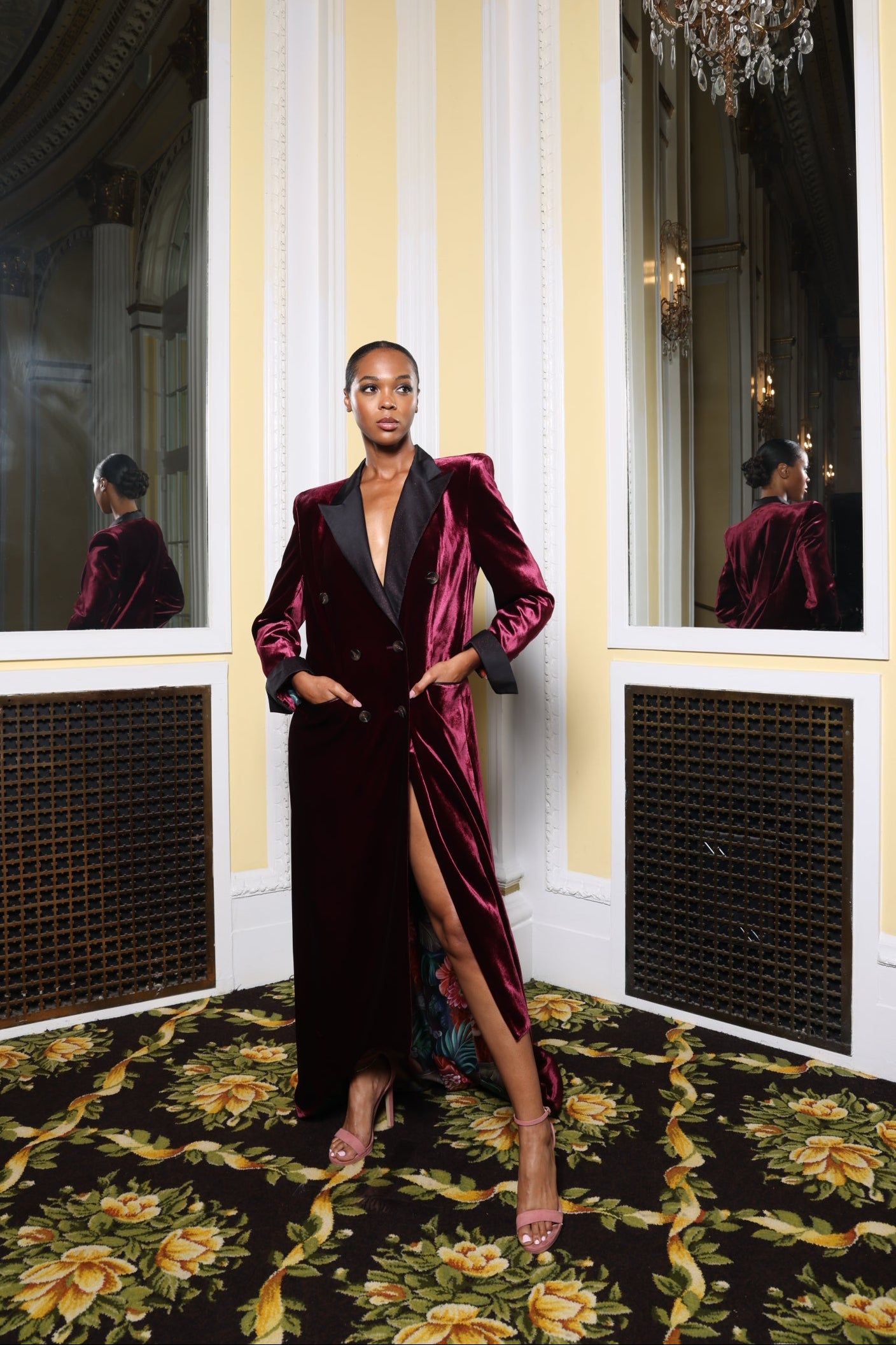 Burgundy Velvet Full Length Suit Coat