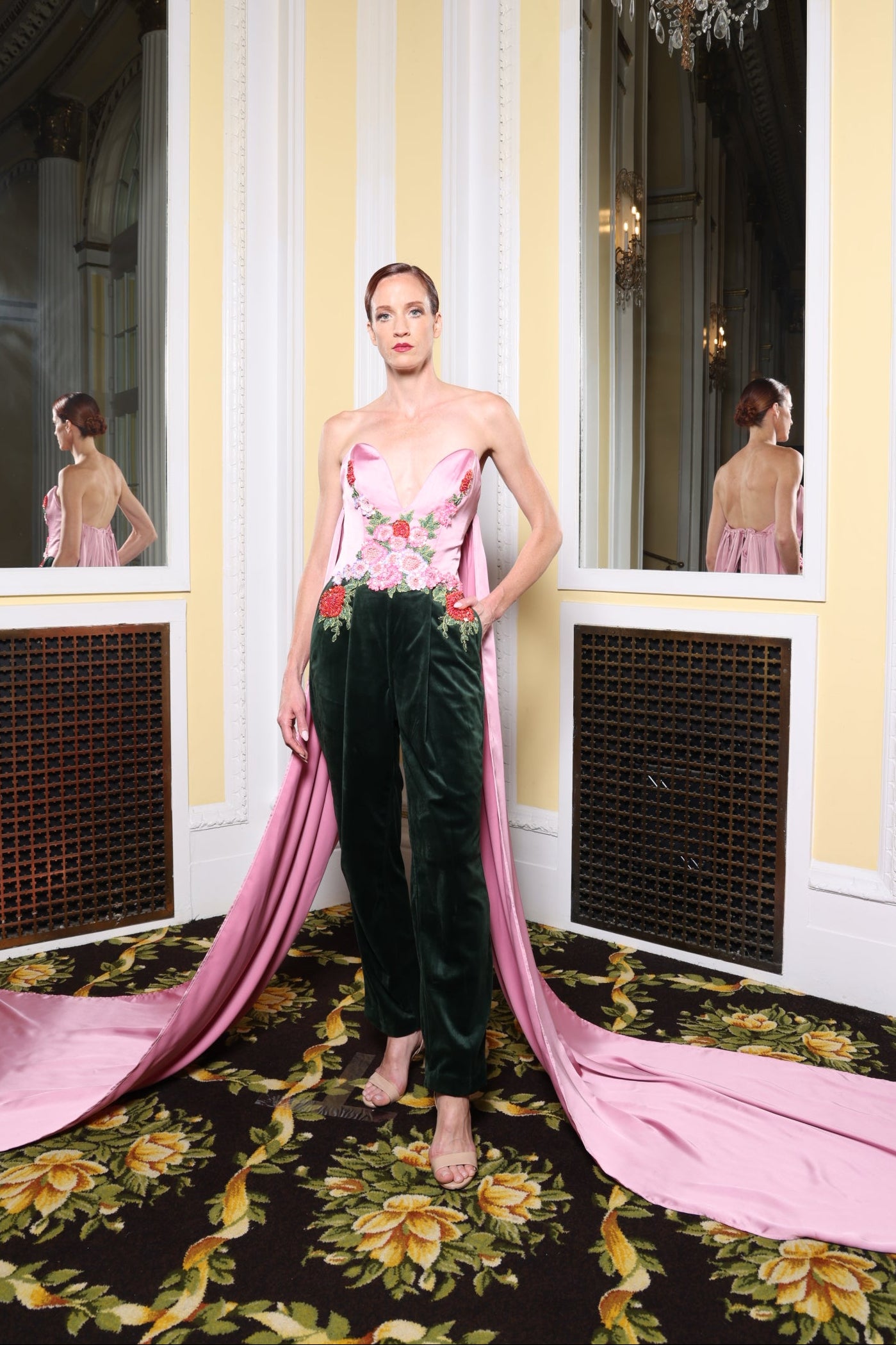 Pink/Green Velvet Jumpsuit