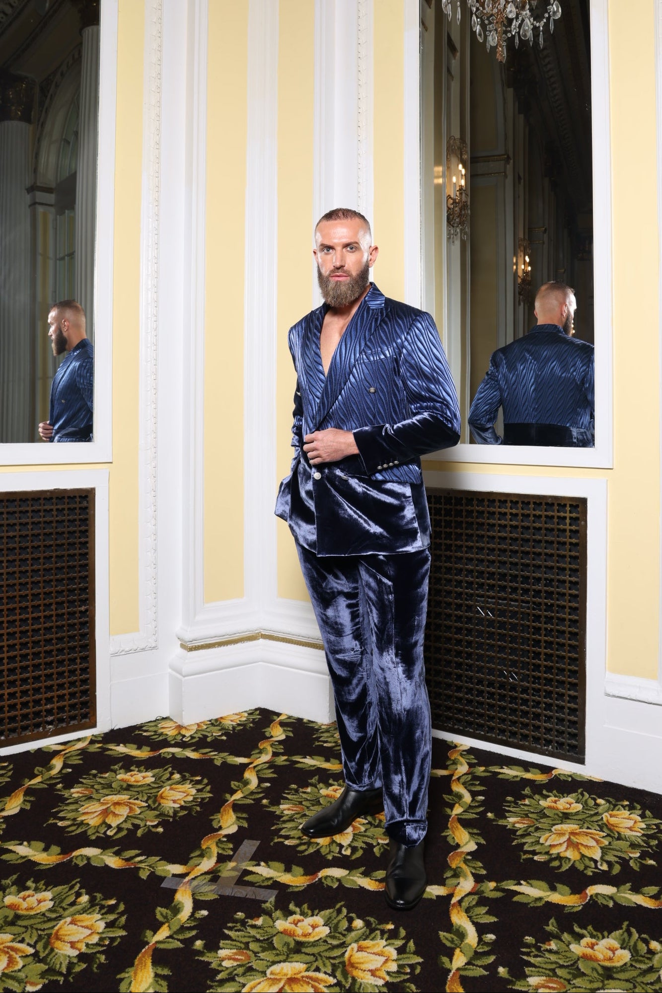 Blue Textured Velvet Suit