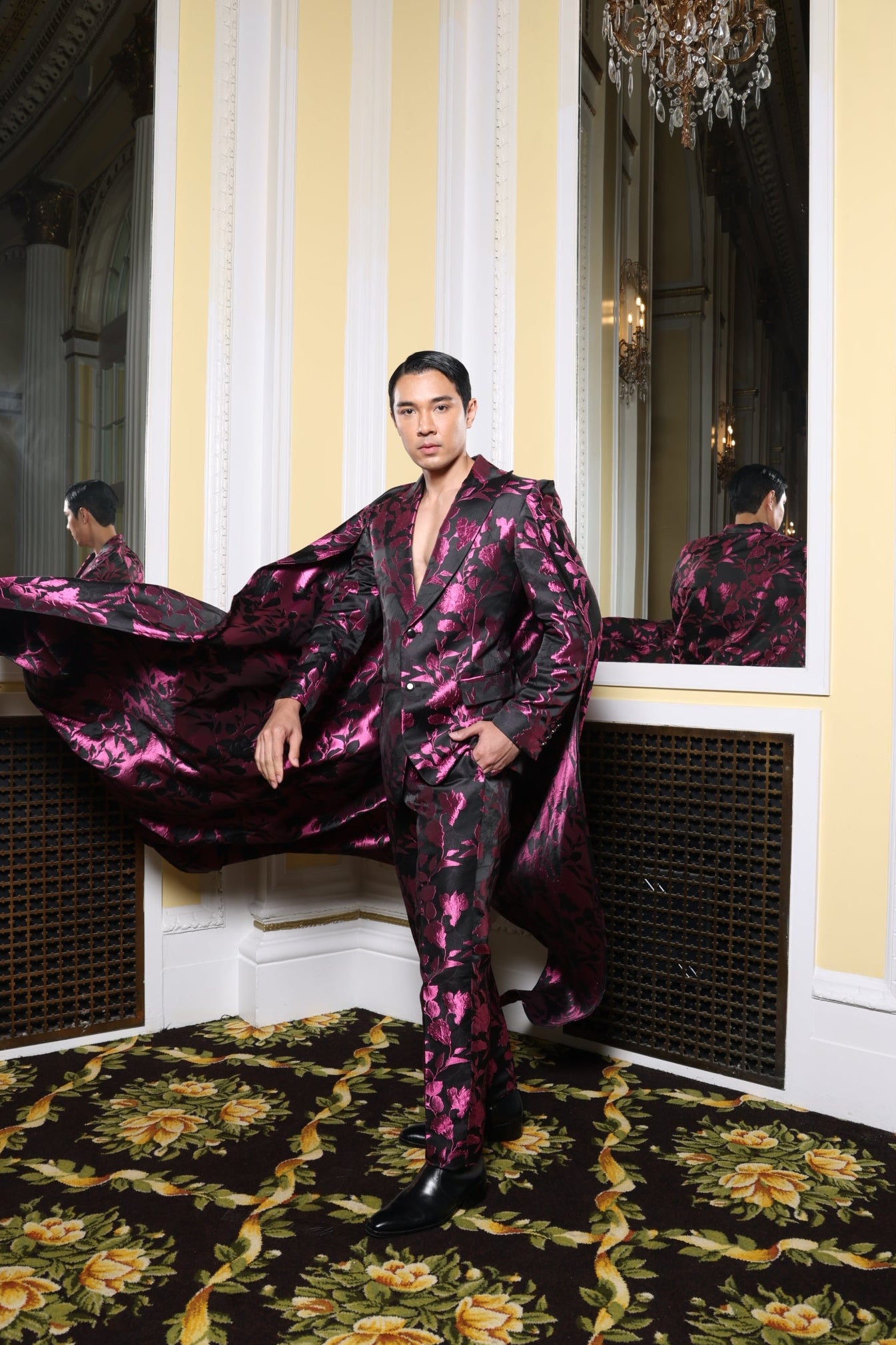 Fuchsia Floral Suit & Cape