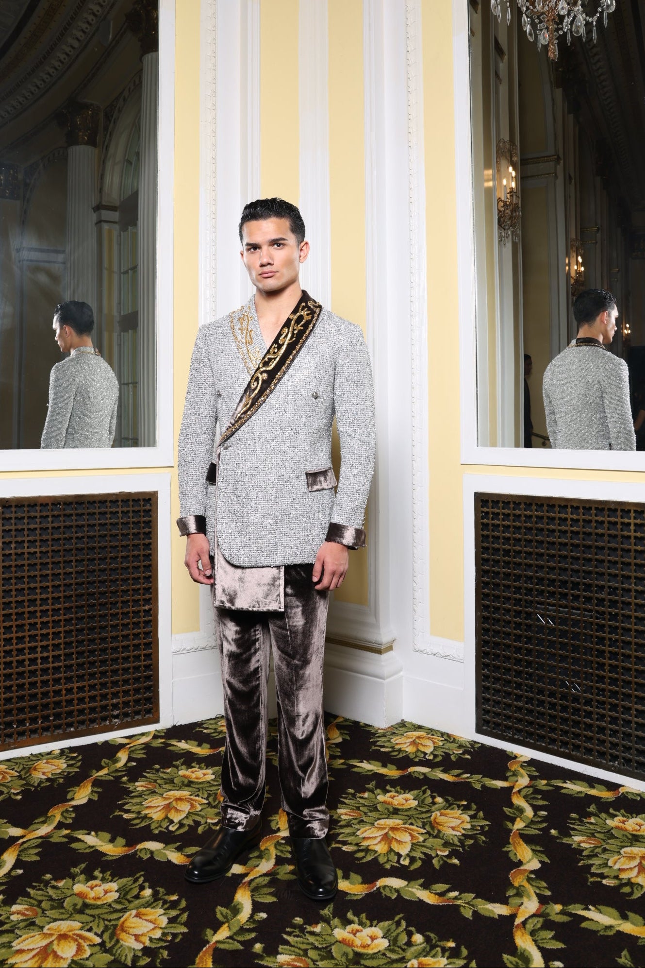 Grey Tweed & Brown Velvet Suit