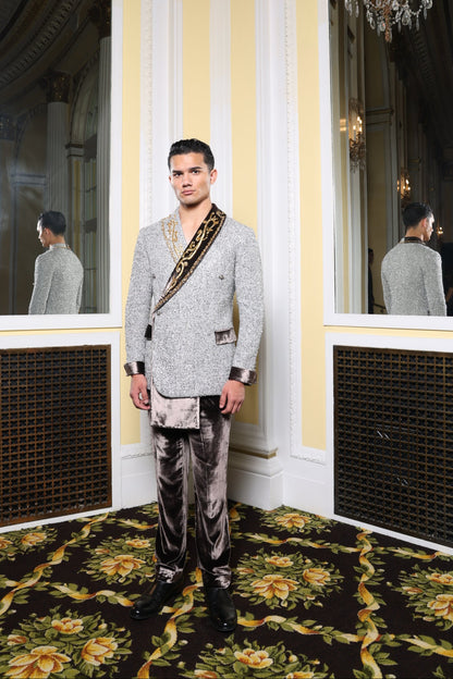 Grey Tweed & Brown Velvet Suit