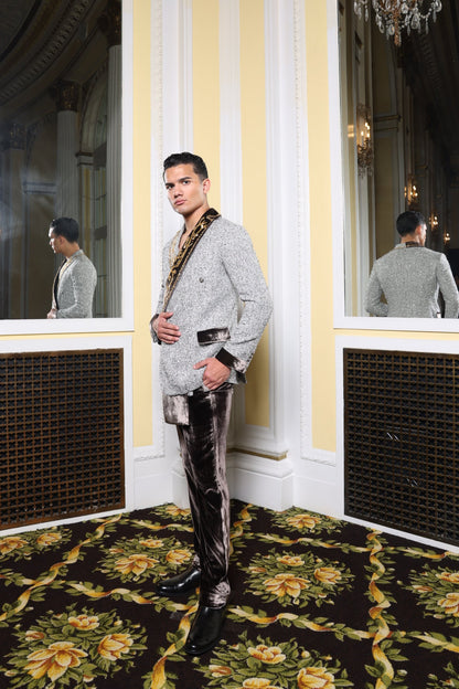 Grey Tweed & Brown Velvet Suit