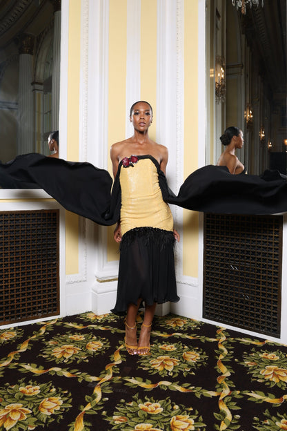 Yellow/Black Sequin Midi Dress