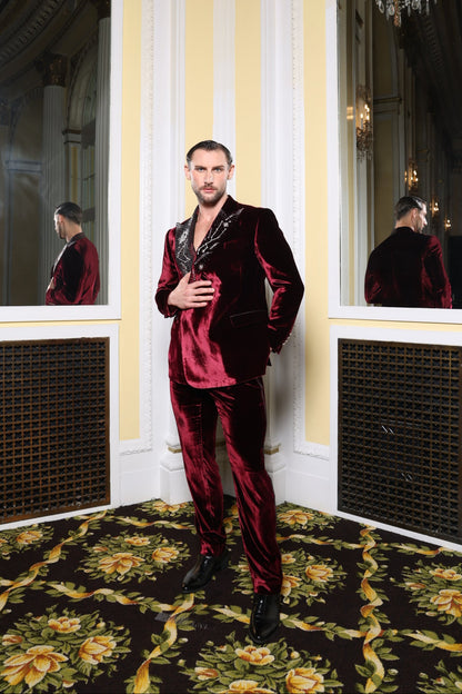 Burgundy Velvet Constellation Suit
