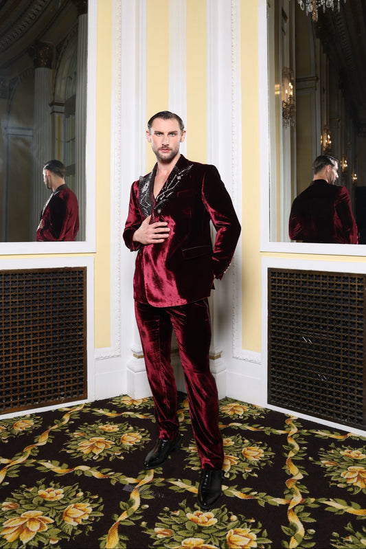 Burgundy Velvet Constellation Suit
