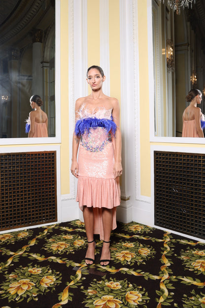 Pink Sequin w/Feathers Cocktail Dress