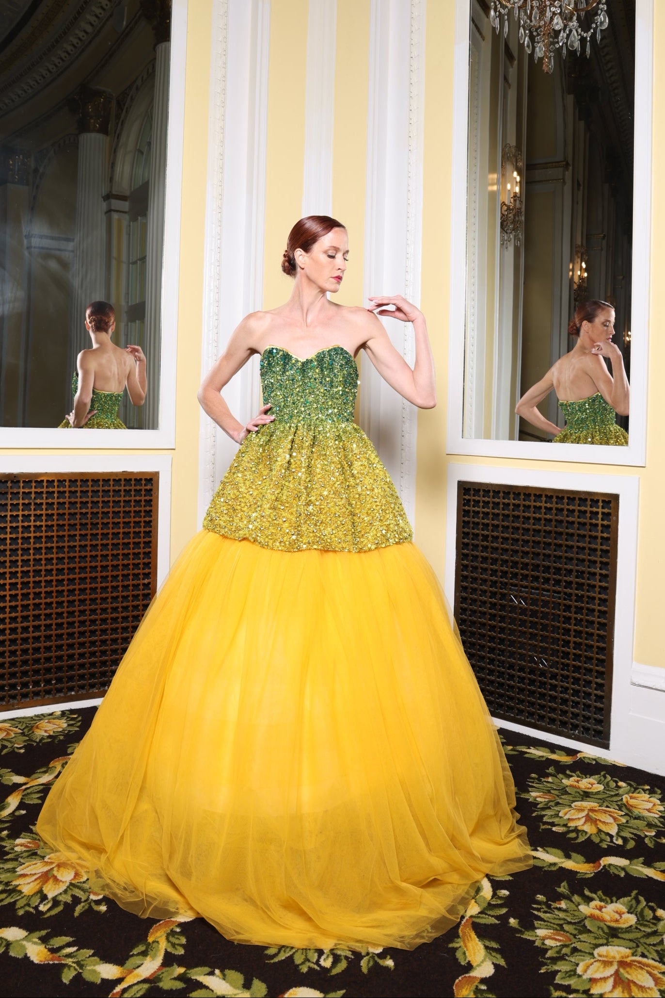 Yellow/Green Beaded Peplum Ballgown – RC Caylan Atelier