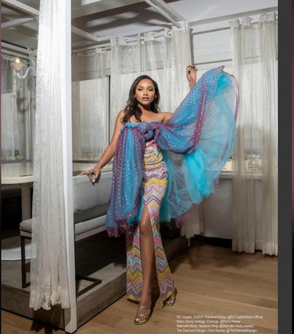 Multicolor Chevron Dress w/Tulle