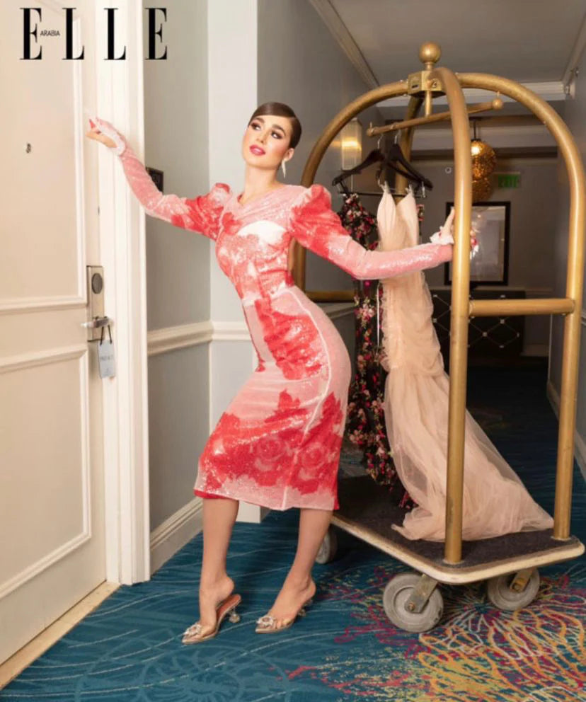 Red Multicolor Sequin Midi Dress