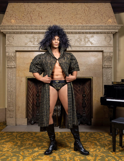 Black/Gold Embroidered Mesh Cape