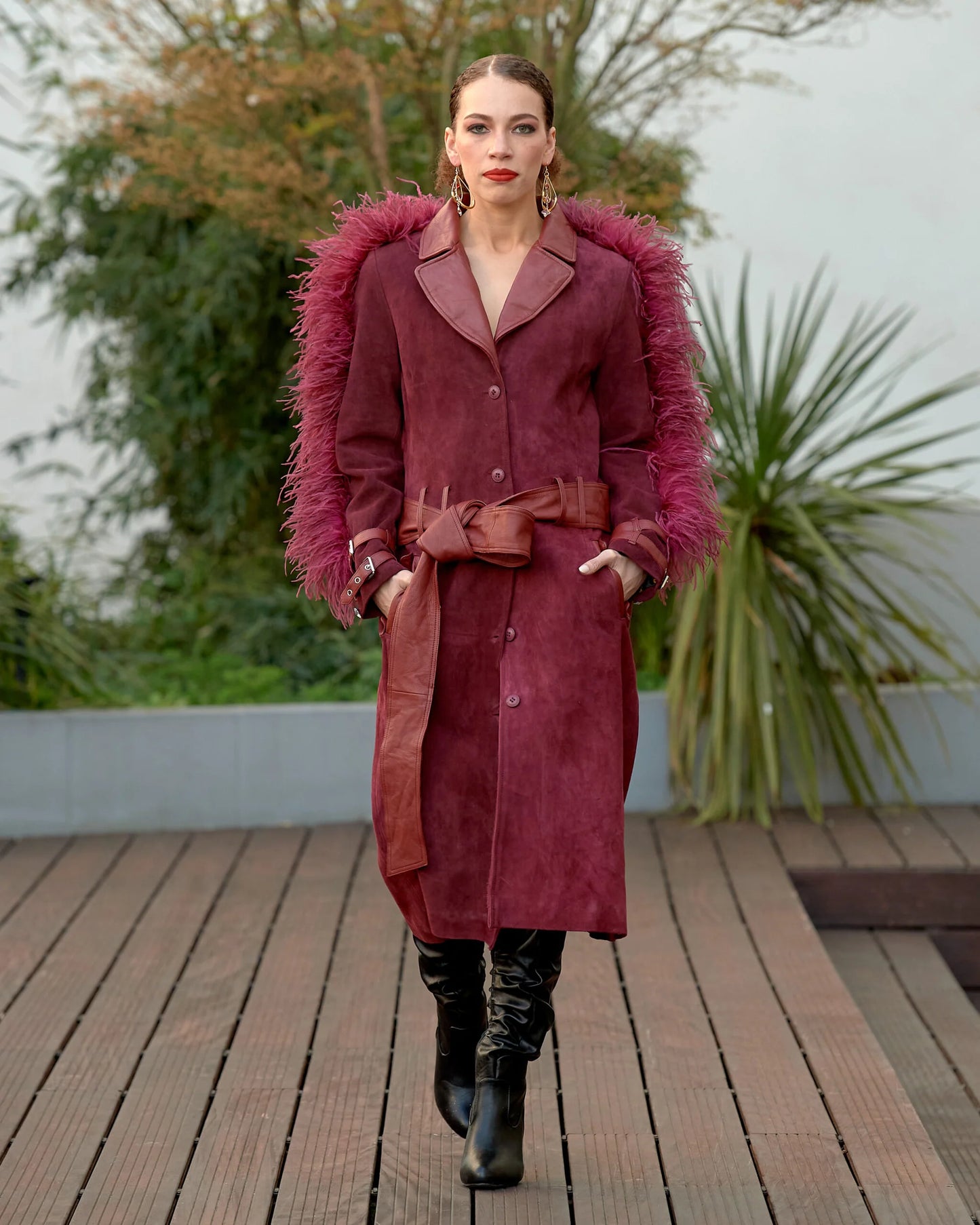Burgundy Suede Jacket w/Gems & Feathers
