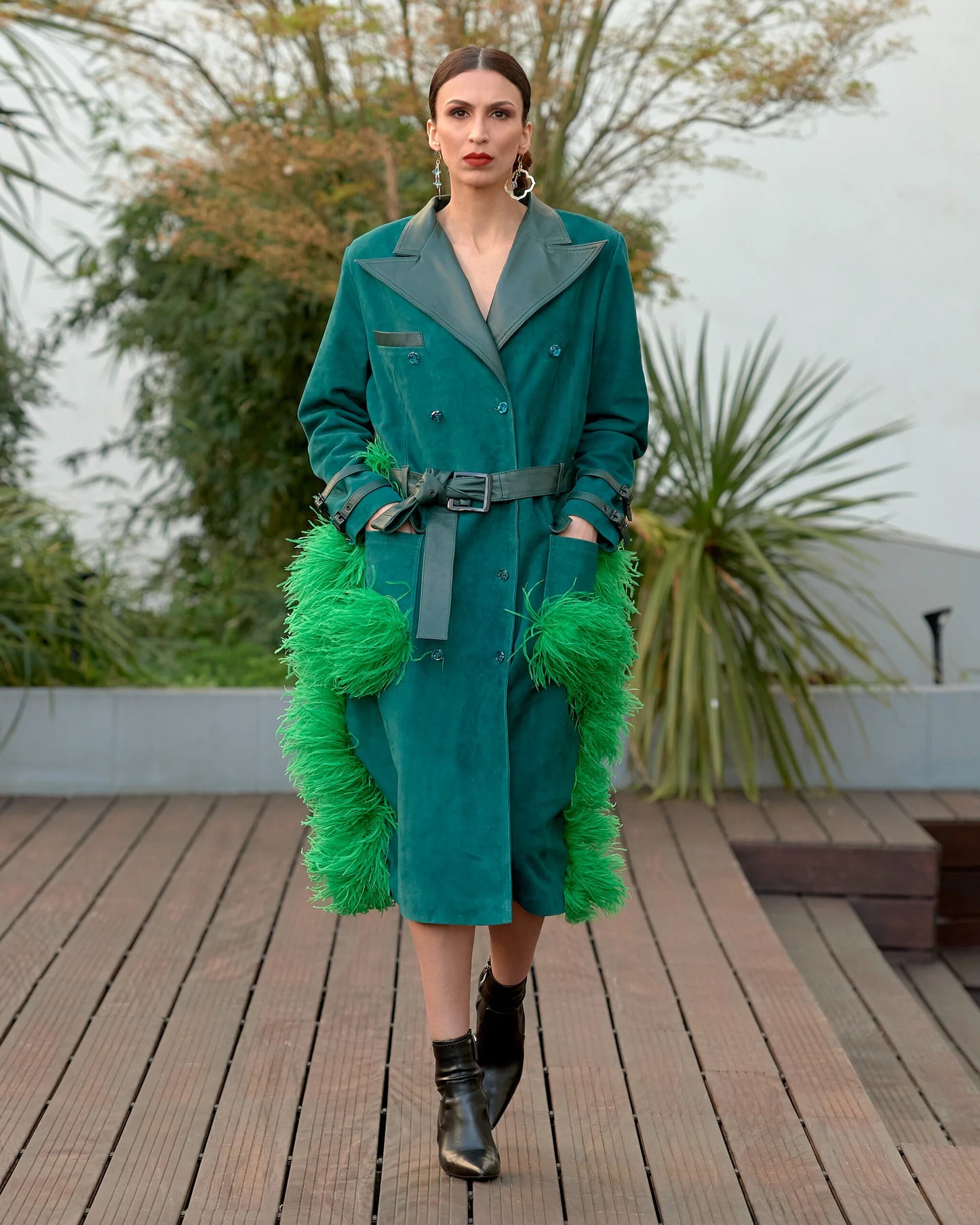 Green Suede Jacket w/Gems & Feathers