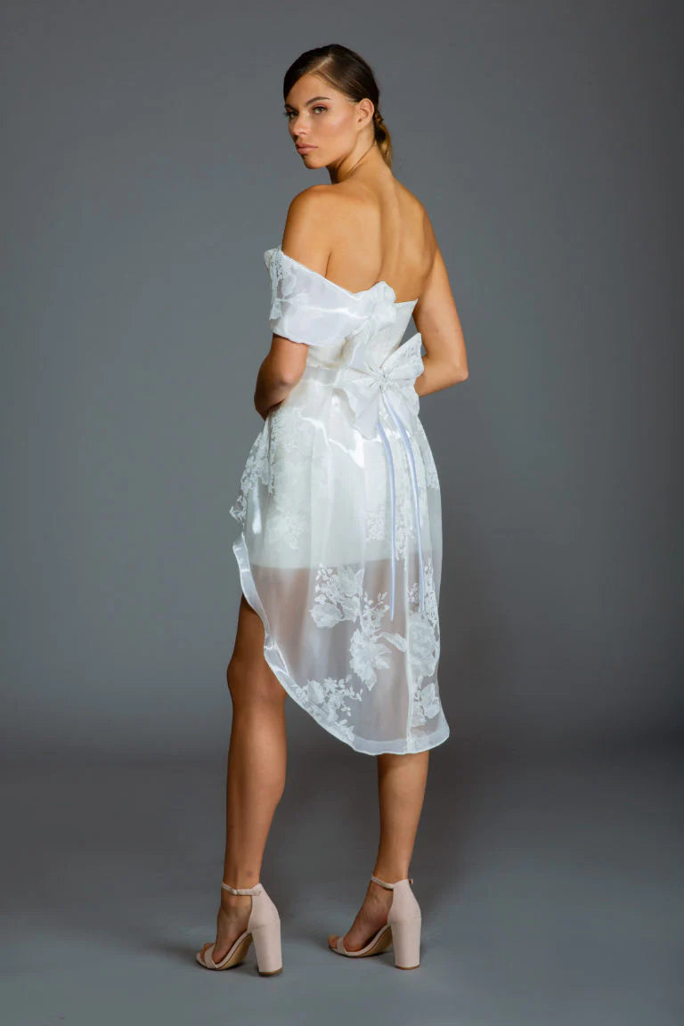 Cream Strapless Cocktail Dress w/Sliver Appliqués