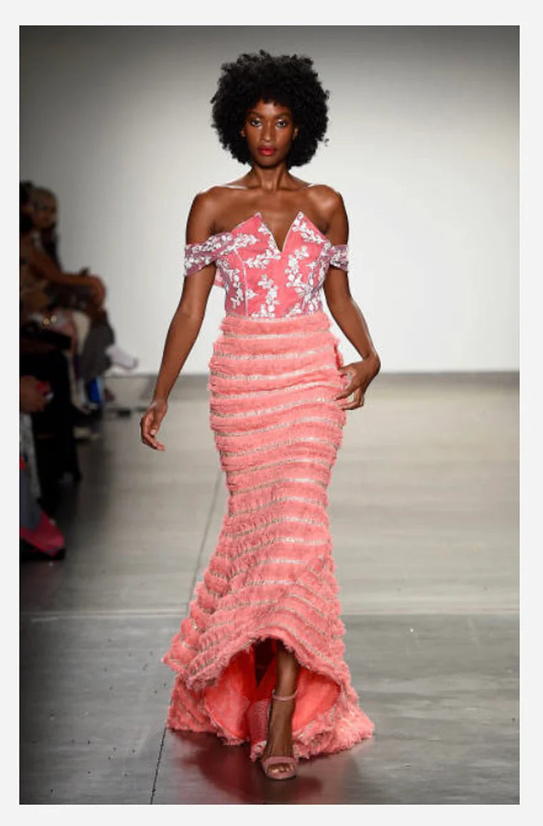 Coral Fringe & Sequin Striped Dress