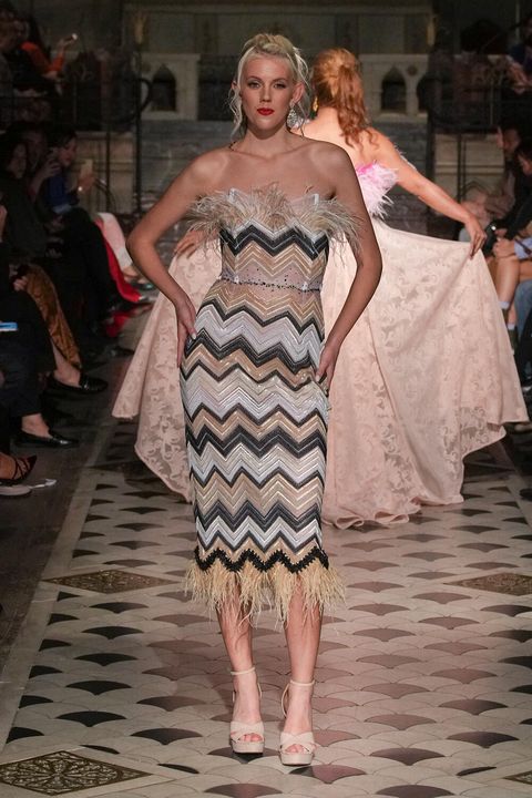 Chevron Sheath Cocktail Dress w/Feathers