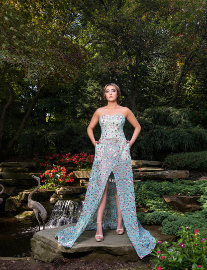 Mint Paisley Strapless Dress