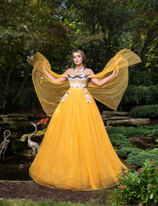 SOLD! Yellow Chevron Tulle Gown