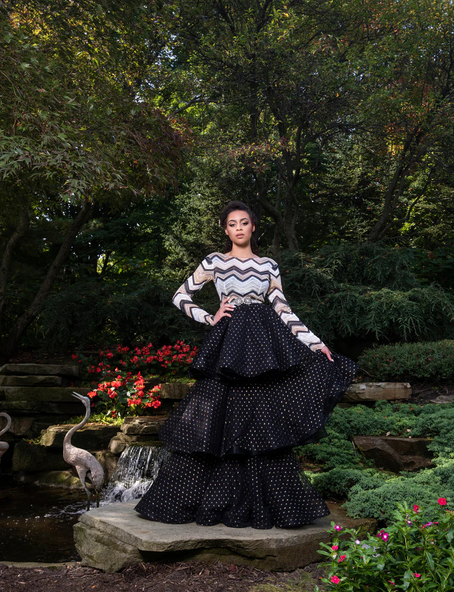 Black/Gold Tiered Gown