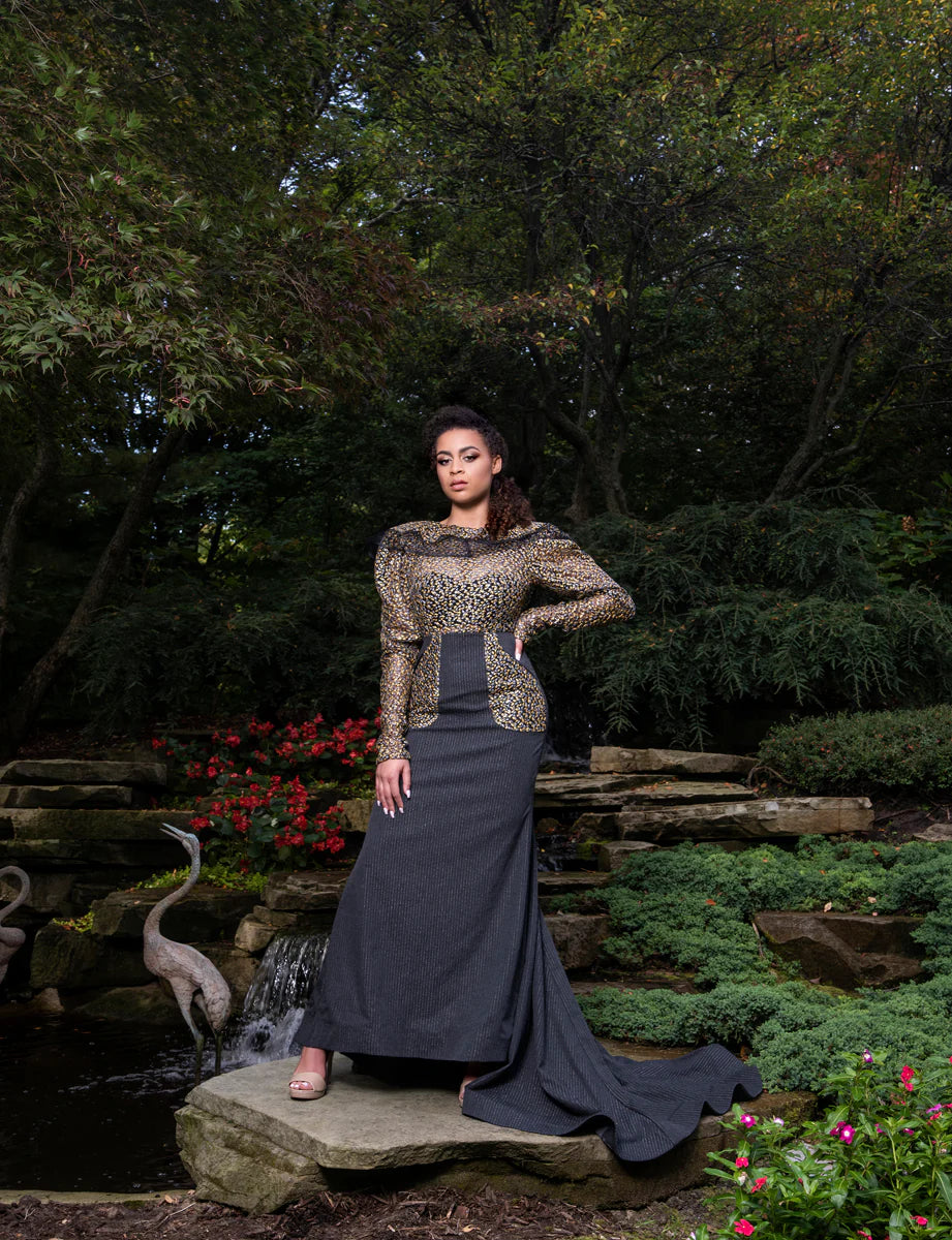 Gray Pinstripe w/Yellow Accents Dress