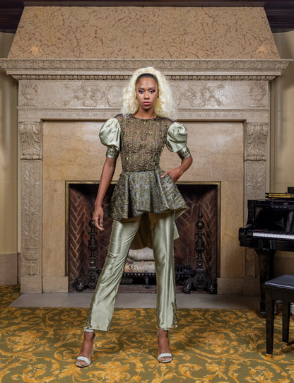 Olive Green Jumpsuit w/Peplum