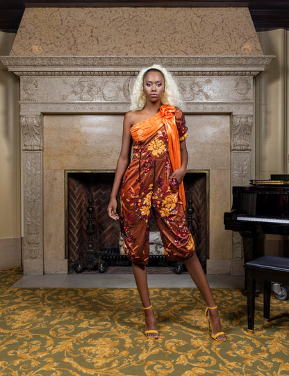 Orange/Black Sequin Floral Jumpsuit